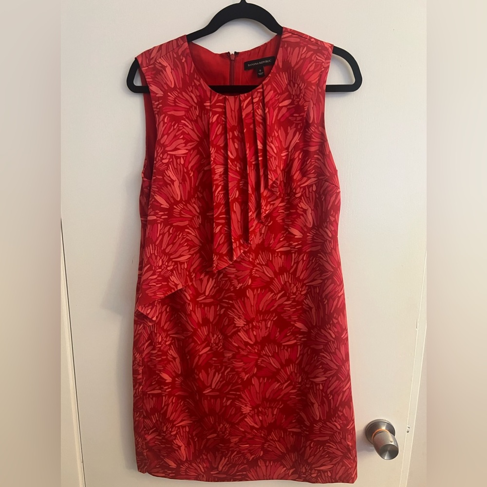 Banana Republic Pink Floral Ruffle Front Shift Dress Size 6